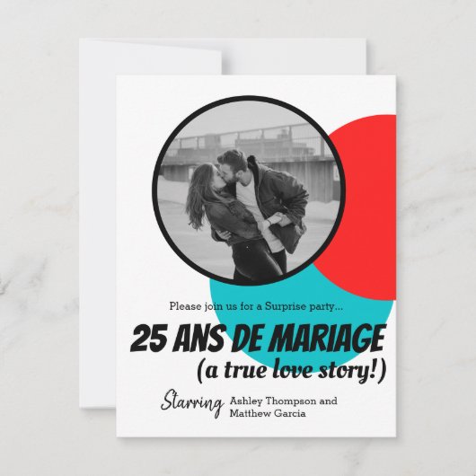 Invitation Surprise romantique moderne 25e anniversaire de Ma (Devant)