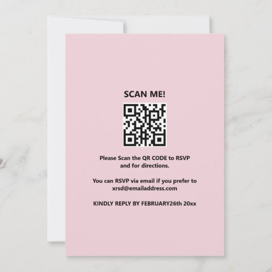 Invitation surprise rose et gris avec QR rsvp (Dos)