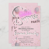 Invitation surprise rose et gris avec QR rsvp (Devant / Derrière)