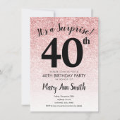 Invitation Surprise Rose Gold Parties scintillant 40e fête d' (Devant)