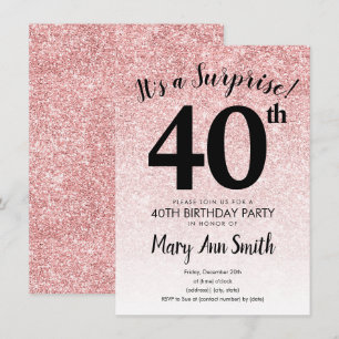 Invitation Surprise Rose Gold Parties scintillant 40e fête d'