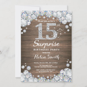 Invitation Surprise Rustique 15e Anniversaire Argent Diamant