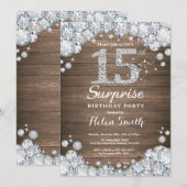 Invitation Surprise Rustique 15e Anniversaire Argent Diamant (Devant / Derrière)