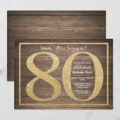 Invitation Surprise Rustique 80e Anniversaire Or (Devant / Derrière)