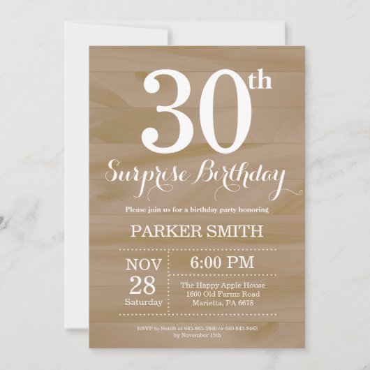 Invitation surprise rustique pour 30 ans (Devant)