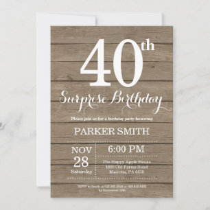Invitation surprise rustique pour 40e anniversaire