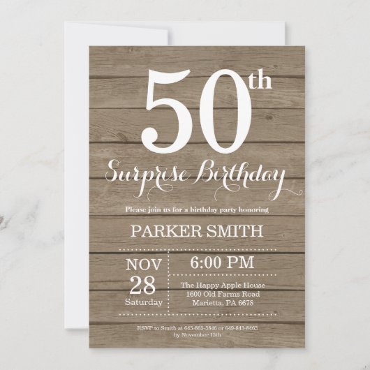 Invitation surprise rustique pour 50e anniversaire (Devant)