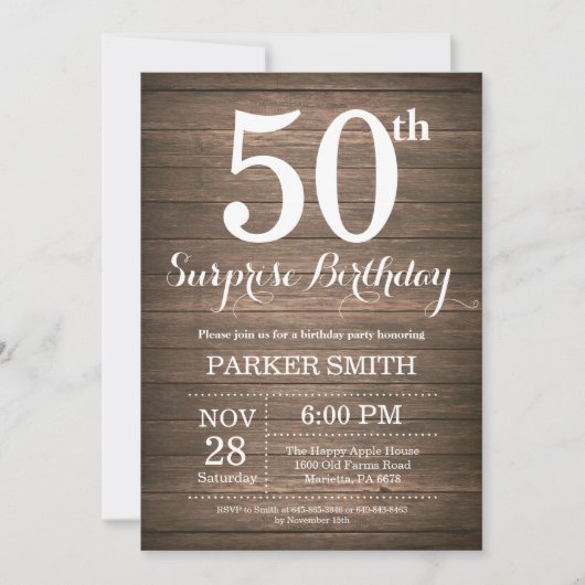 Invitation surprise rustique pour 50e anniversaire (Devant)