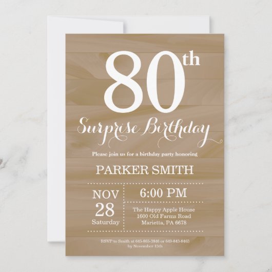 Invitation surprise rustique pour 80e anniversaire (Devant)