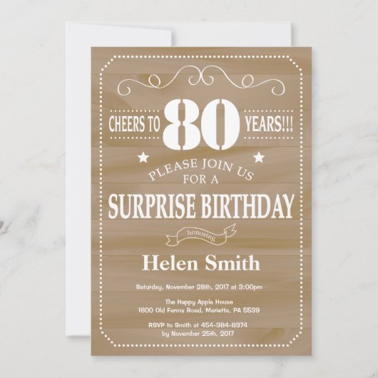 Invitation surprise rustique pour 80e anniversaire (Devant)