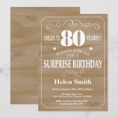 Invitation surprise rustique pour 80e anniversaire (Devant / Derrière)