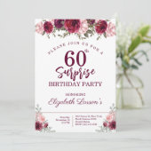 Invitation Surprise Senior Anniversaire fête Floral Bourgogne (Debout devant)