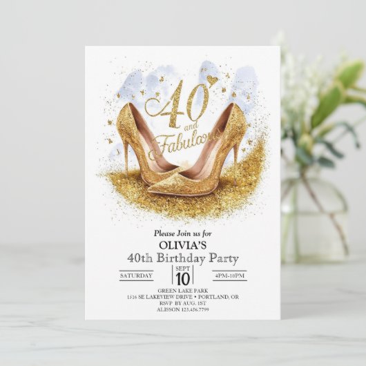 Invitation Surprise Simple Digital Gold 40e anniversaire (Debout devant)