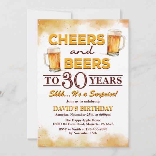 Invitation Surprise Soirée d'anniversaire et bière (Devant)