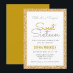 Invitation Surprise Sweet 16 Anniversaire Faux Gold Parties s<br><div class="desc">Cette élégante invitation à la fête du 16e anniversaire de surprise présente une bordure en faux parties scintillant or accentuée d'une police de script moderne. Le texte personnalisé vous permet d'ajouter les détails de votre invitation.</div>