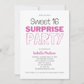 Invitation Surprise Sweet 16 rose fête d'anniversaire (Devant)