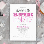 Invitation Surprise Sweet 16 rose fête d'anniversaire<br><div class="desc">Élevez l'excitation pour une fête unique dans une vie avec notre "Surprise Sweet 16 Pink Birthday Party Invitation." Cette invitation charmante et personnalisable donne le ton d'un thème rose mémorable,  un mélange parfait d'élégance. Préparez-vous à réaliser l'anniversaire du sweet sixteen avec cette délicieuse invitation.</div>