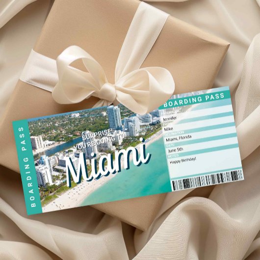 Invitation Surprise Trip to Miami Gift Boarding Pass Card
