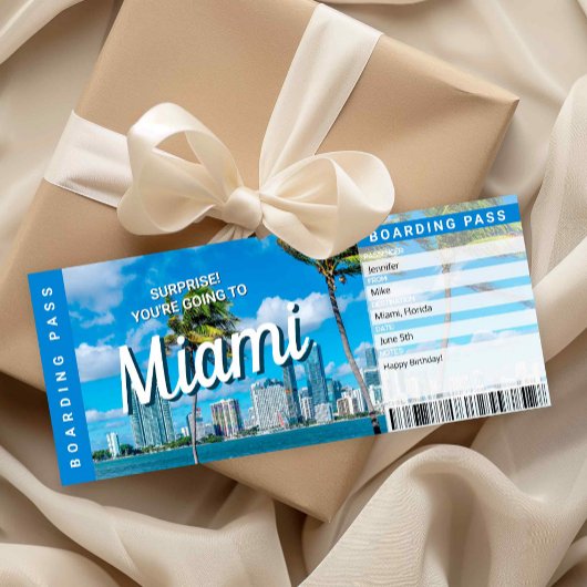 Invitation Surprise Trip to Miami Gift Boarding Pass Card