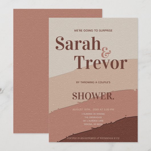 Invitation Surprise Typographie Couple's Shower Dusty Rose (Devant / Derrière)