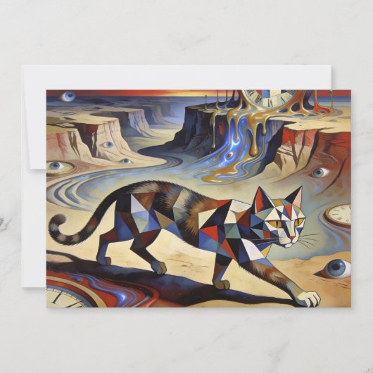 Invitation Surreal Cat Melting Clocks Dali Picasso Inspired (Devant)