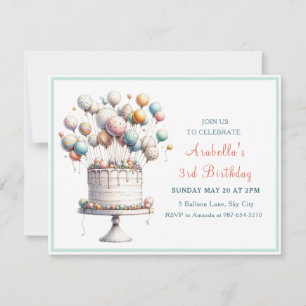 Invitation Surréaliste, Ballons mignons et gâteau d'anniversa