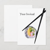 Invitation Sushi, baguettes noires, sushis, baguettes, ric (Devant / Derrière)