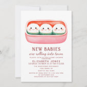 Invitation Sushi Rice Ball Kawaii Triplets Baby shower (Devant)