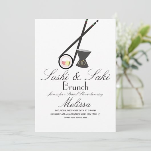 Invitation Sushi Roll Chopsticks Saki Fête des mariées (Debout devant)