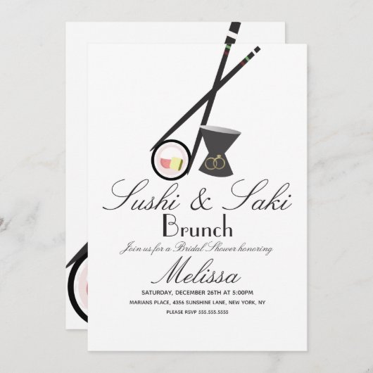 Invitation Sushi Roll Chopsticks Saki Fête des mariées (Devant / Derrière)