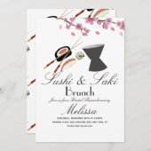 Invitation Sushi Roll Chopsticks Saki Tree Fête des mariées (Devant / Derrière)