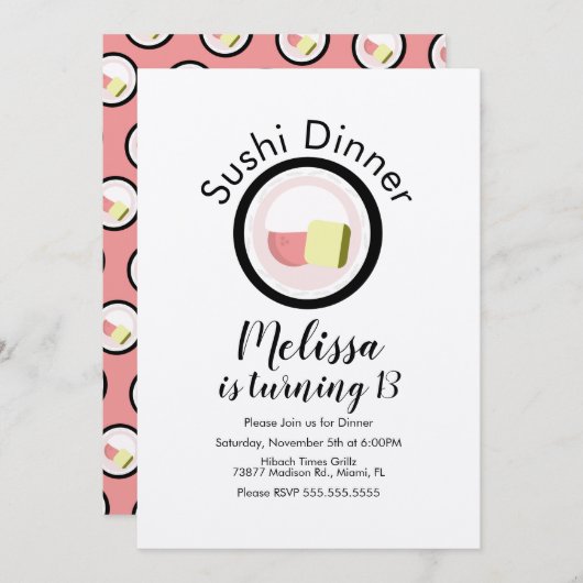 Invitation Sushi Roll Saumon Ado Anniversaire Restaurant Kraf (Devant / Derrière)