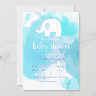 Invitation süße Baby Party Einladung blau aquarell Elefant