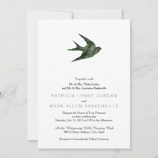 Invitation Swallow (style Letterpress) (Devant)