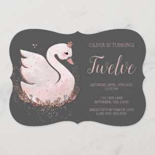 Invitation Swan 1er anniversaire   Parties scintillant en or 