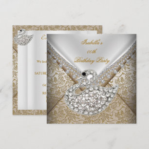 Invitation Swan Beige Or Damask Blanc Elégant Anniversaire