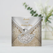 Invitation Swan Beige Or Damask Blanc Elégant Anniversaire (Debout devant)