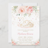Invitation Swan Blush rose Floral Gold Baby shower fille (Devant)