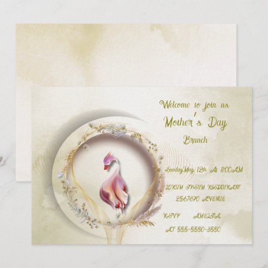 Invitation Swan chic parti MÈRE (Devant / Derrière)