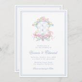 Invitation Swan Crest Monogram Coastal Blue Wedding (Devant / Derrière)