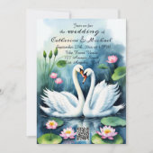 Invitation Swan In Lotus Pond Code QR Mariage (Devant)