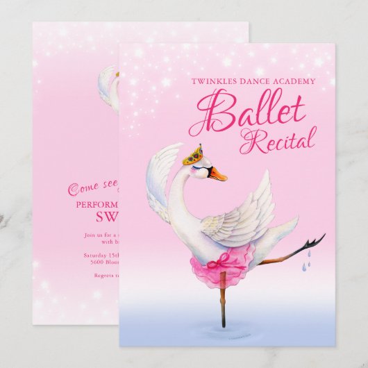 Invitation Swan lake rose ballet danse récital (Devant / Derrière)