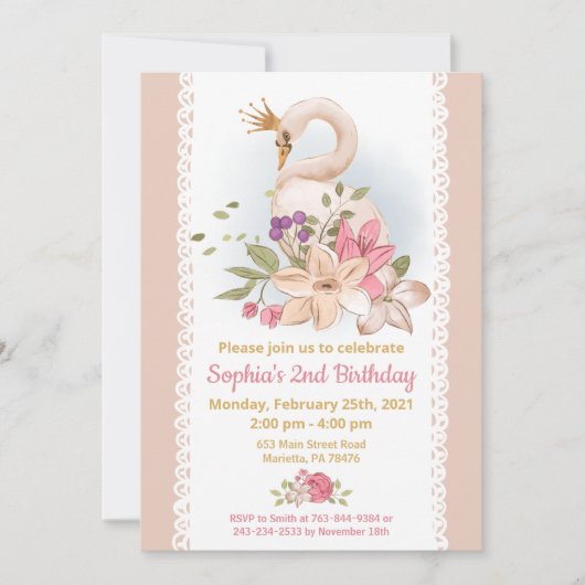 Invitation Swan Princess Anniversaire (Devant)