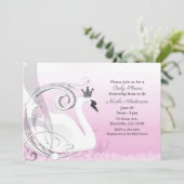 Invitation Swan Princess Baby shower rose blanc argenté (Debout devant)