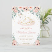 Invitation Swan Princess Blush Rose Floral Baby shower or (Debout devant)