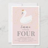 Invitation Swan Princess Rose Girl Anniversaire (Devant)