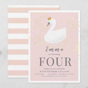Invitation Swan Princess Rose Girl Anniversaire