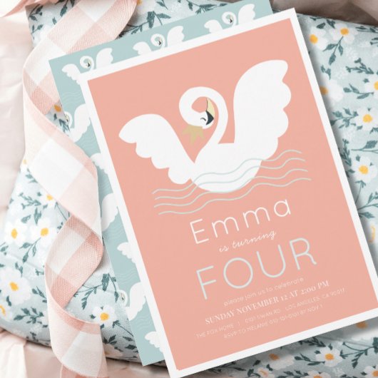 Invitation Swan Princess rose moderne fille Anniversaire