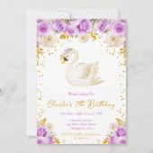 Invitation Swan Purple et Gold Roses fête d'anniversaire (Devant)