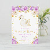Invitation Swan Purple et Gold Roses fête d'anniversaire (Debout devant)